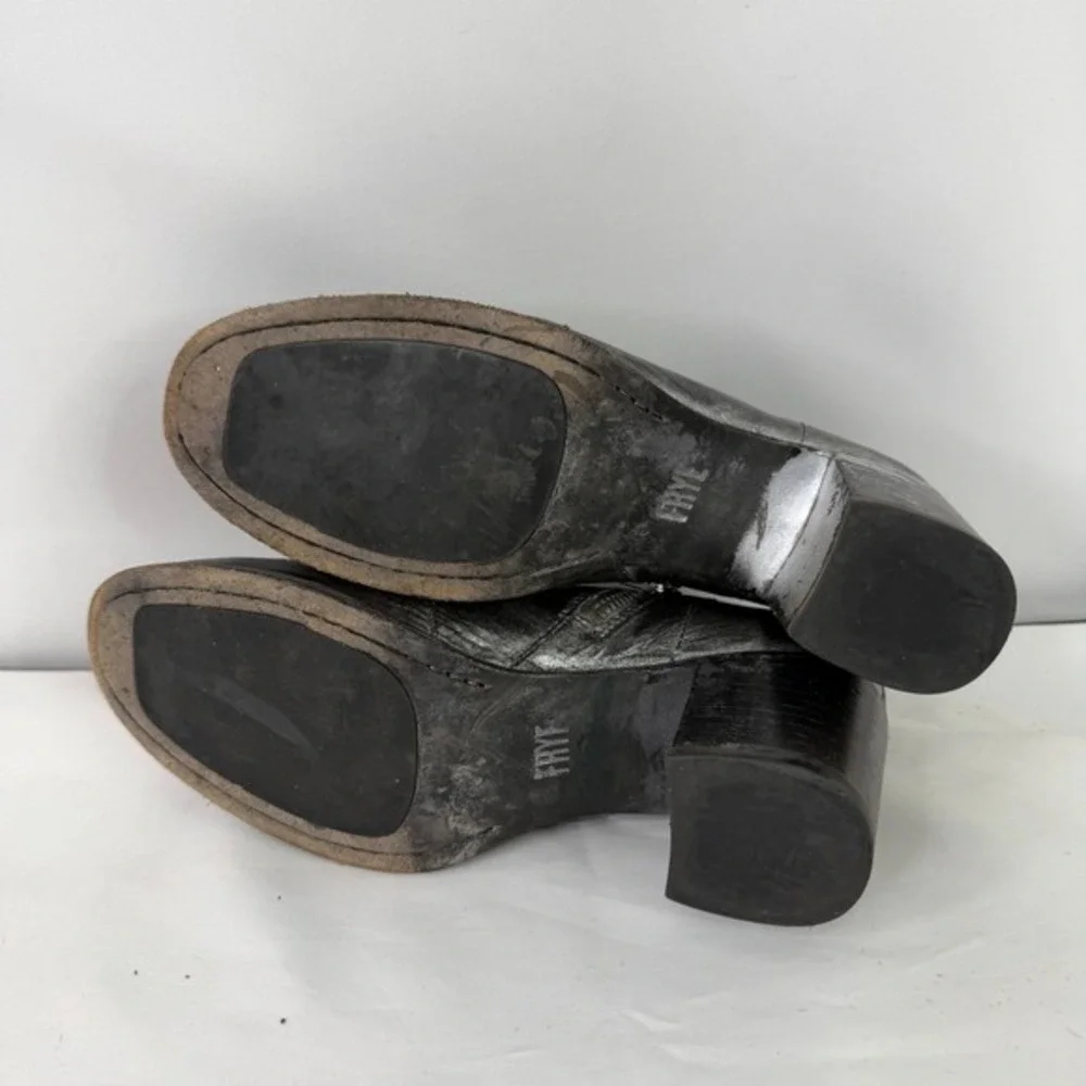 Frye Nora Metallic Leather Side Zip Block Ankle Bootie Womens 8 B‎